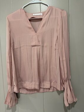 Adyson Parker Blush Pink V-Neck Long Sleeve Blouse
